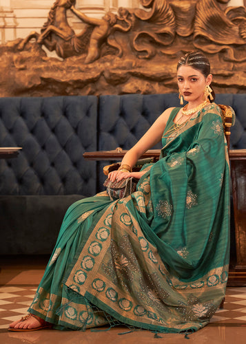 Castleton Green Woven Tussar Silk Saree with Sequins Work Clothsvilla