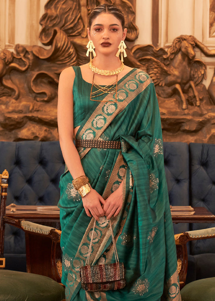 Castleton Green Woven Tussar Silk Saree with Sequins Work Clothsvilla