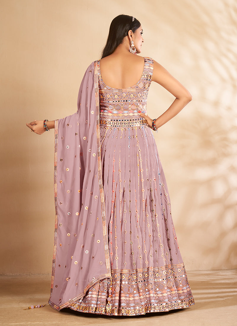 Mauve Mirror Embroidered Anarkali Gown Clothsvilla
