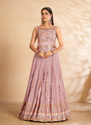 Mauve Mirror Embroidered Anarkali Gown Clothsvilla