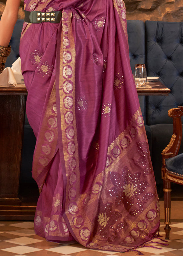 Royal Purple Woven Tussar Silk Saree with Sequins Work Clothsvilla