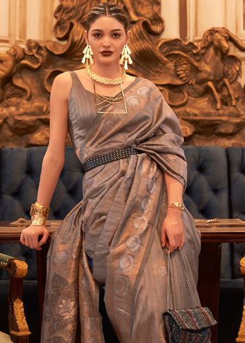 Chamoisee Brown Woven Tussar Silk Saree with Sequins Work Clothsvilla