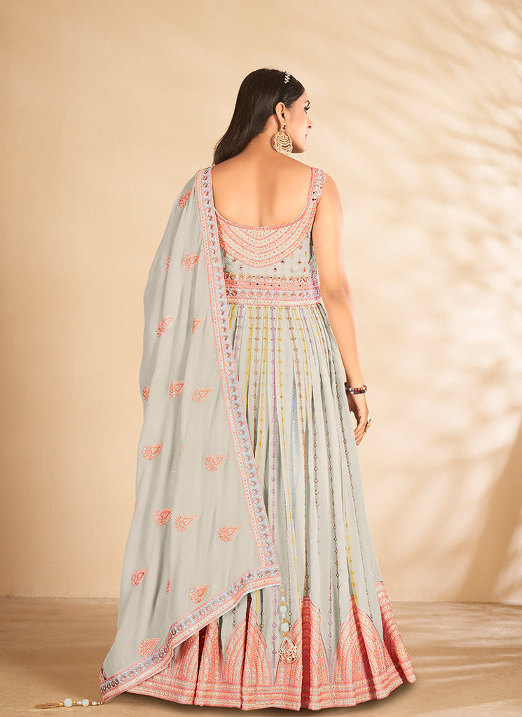 Sky Blue Mirror Embroidered Anarkali Gown Clothsvilla