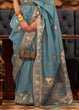 Load image into Gallery viewer, Light Pacific Blue Woven Tussar Silk Saree with Sequins Work Clothsvilla