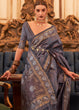 Load image into Gallery viewer, Dark Grey Woven Tussar Silk Saree with Sequins Work Clothsvilla