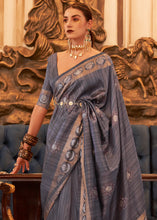 Load image into Gallery viewer, Dark Grey Woven Tussar Silk Saree with Sequins Work Clothsvilla