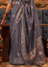 Load image into Gallery viewer, Dark Grey Woven Tussar Silk Saree with Sequins Work Clothsvilla