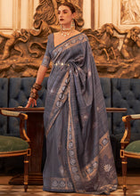 Load image into Gallery viewer, Dark Grey Woven Tussar Silk Saree with Sequins Work Clothsvilla