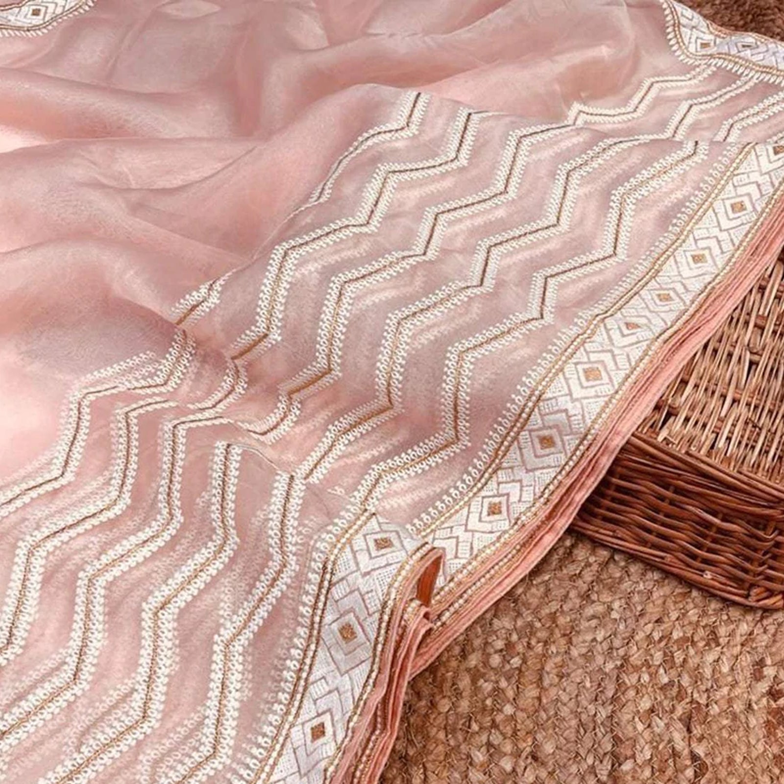 Organza Silk Saree with Beautiful Zari Work and Blouse for Wedding ClothsVilla