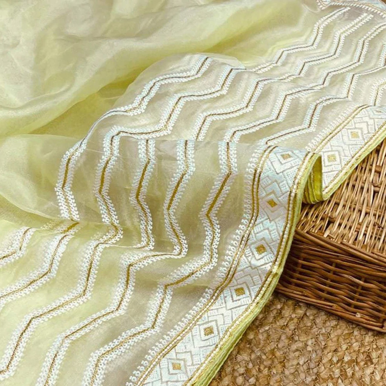 Organza Silk Saree with Beautiful Zari Work and Blouse for Wedding ClothsVilla