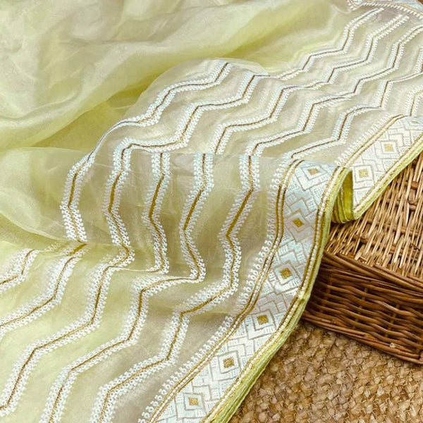 Organza Silk Saree with Beautiful Zari Work and Blouse for Wedding ClothsVilla