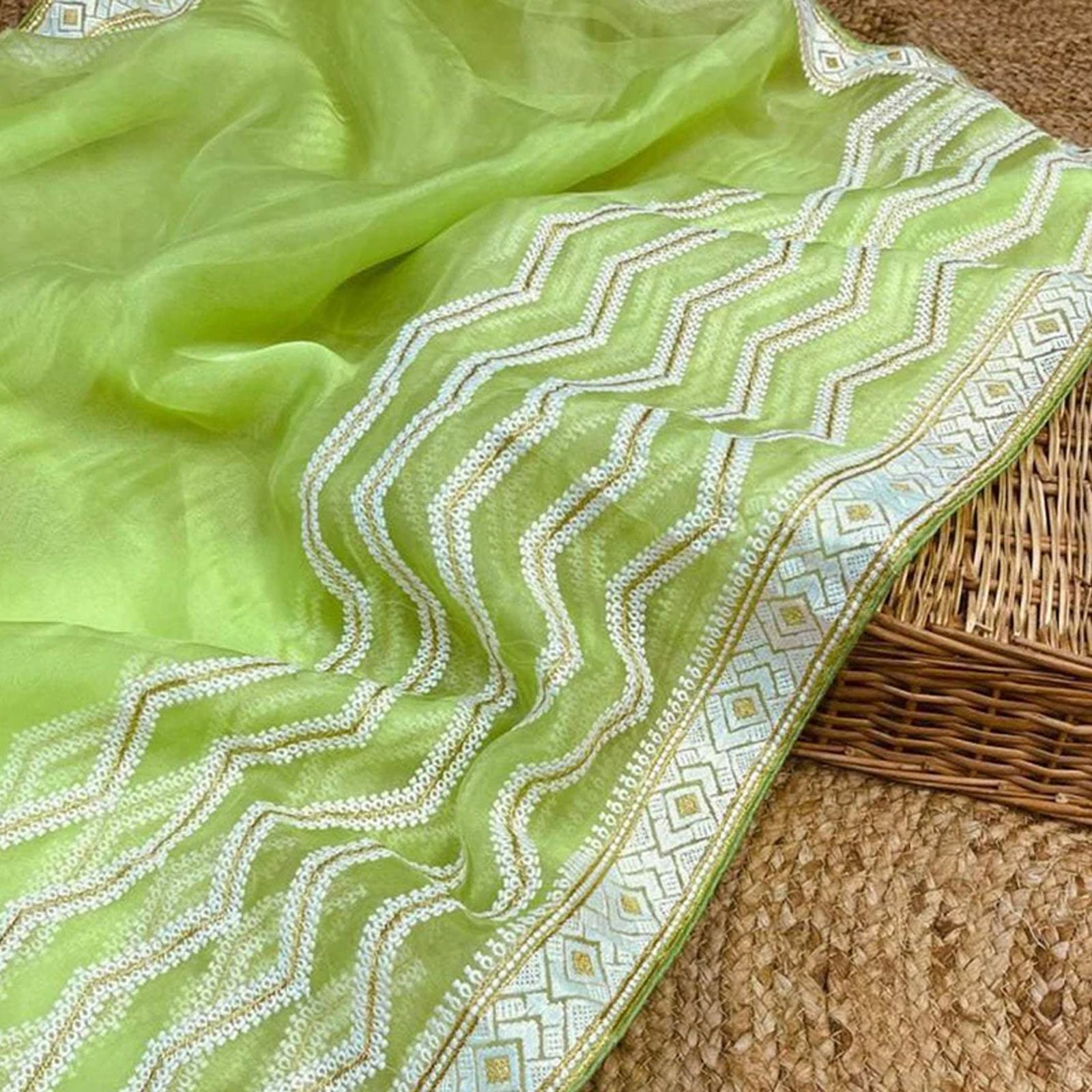 Organza Silk Saree with Beautiful Zari Work and Blouse for Wedding ClothsVilla