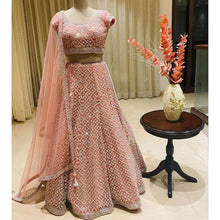 Load image into Gallery viewer, Peach Color Faux Georgette Lehenga Choli with Heavy Sequence Work ClothsVilla