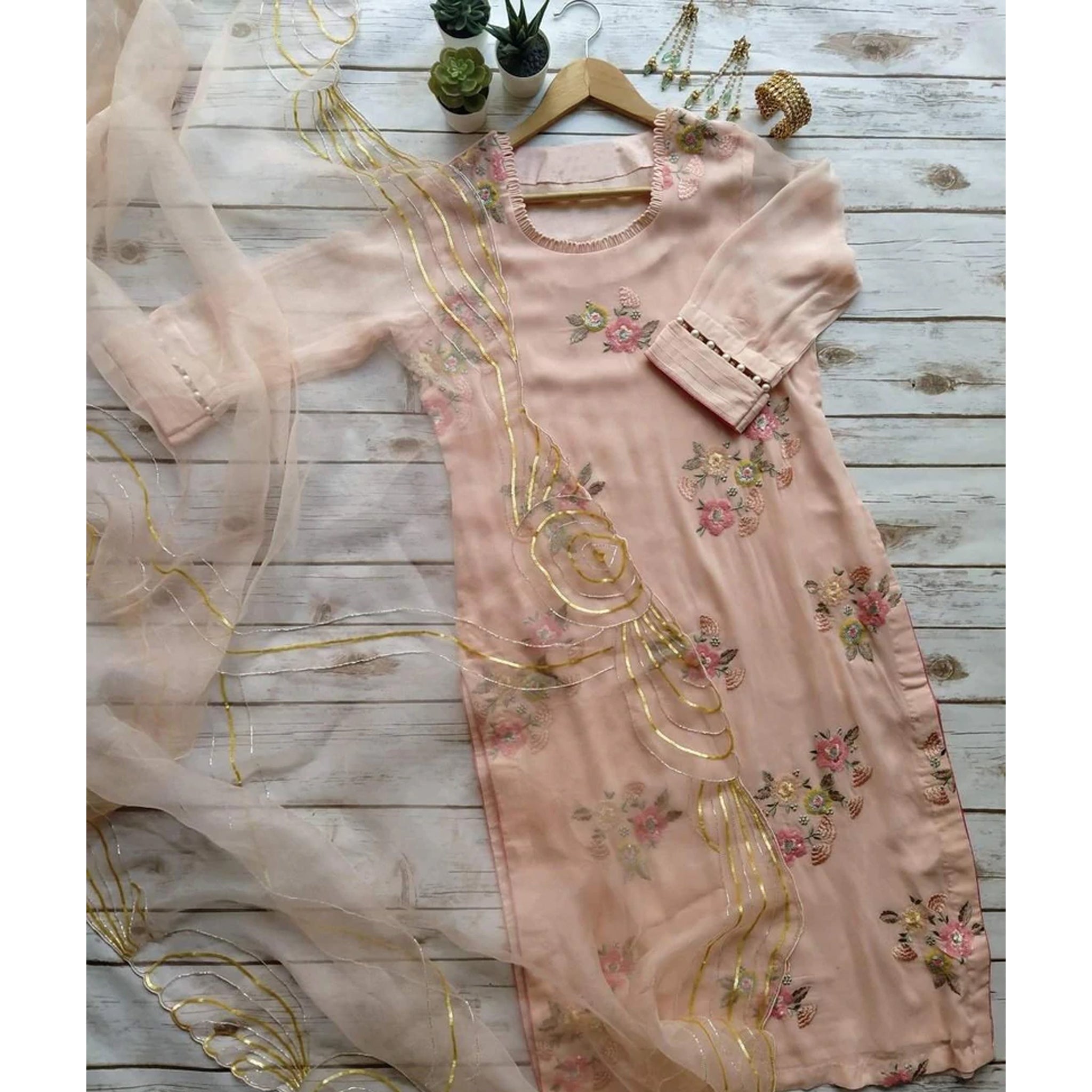 Peach Color Georgette Salwar Suit with Embroidery work Secondary image