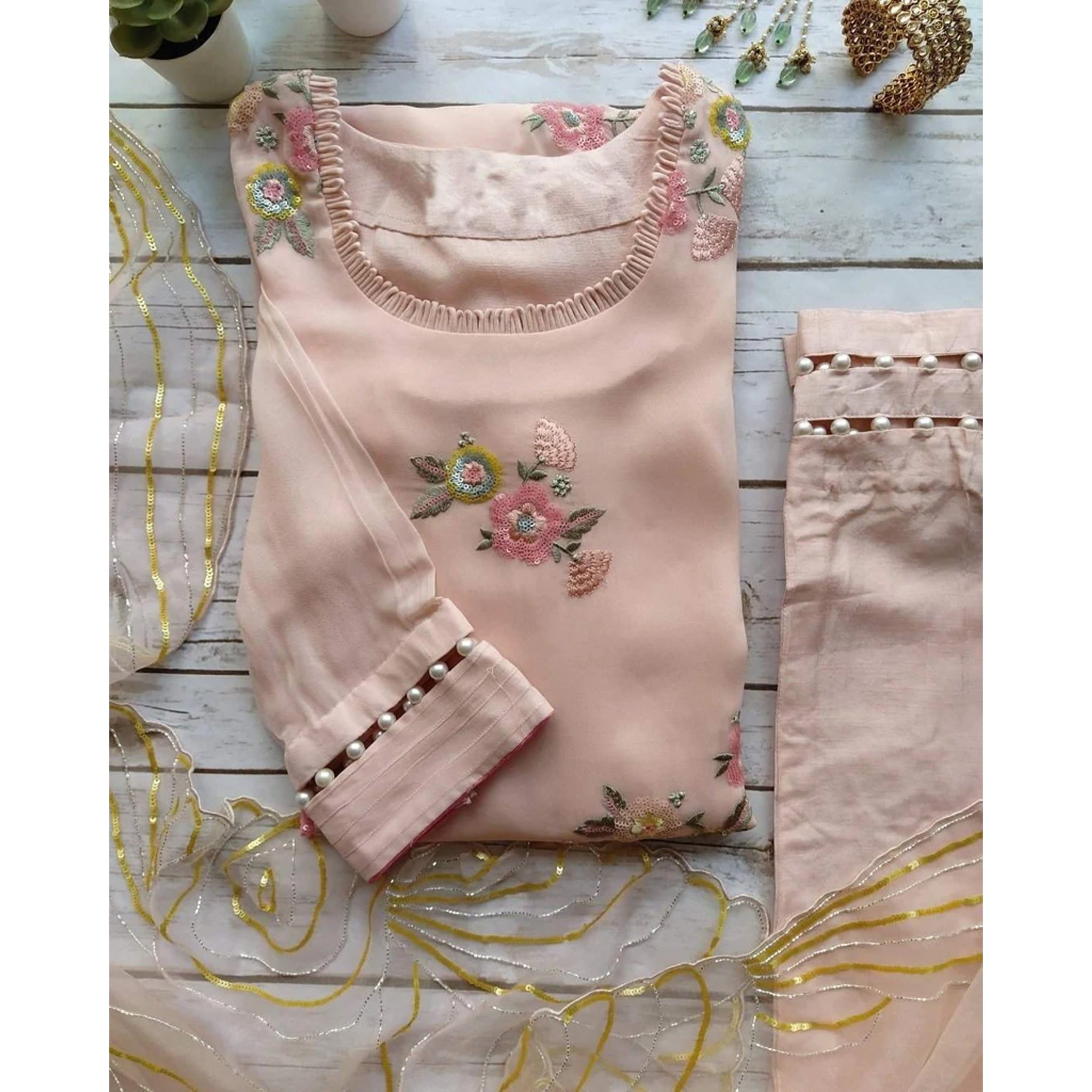 Peach Color Georgette Salwar Suit with Embroidery work ClothsVilla Main image