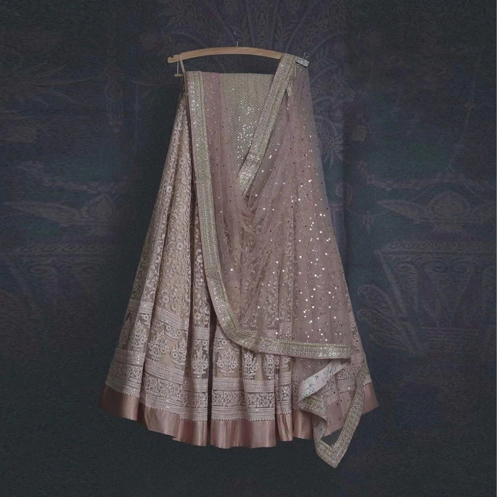 Peach Color Soft Net Lehenga with Thread and Zari Work ClothsVilla