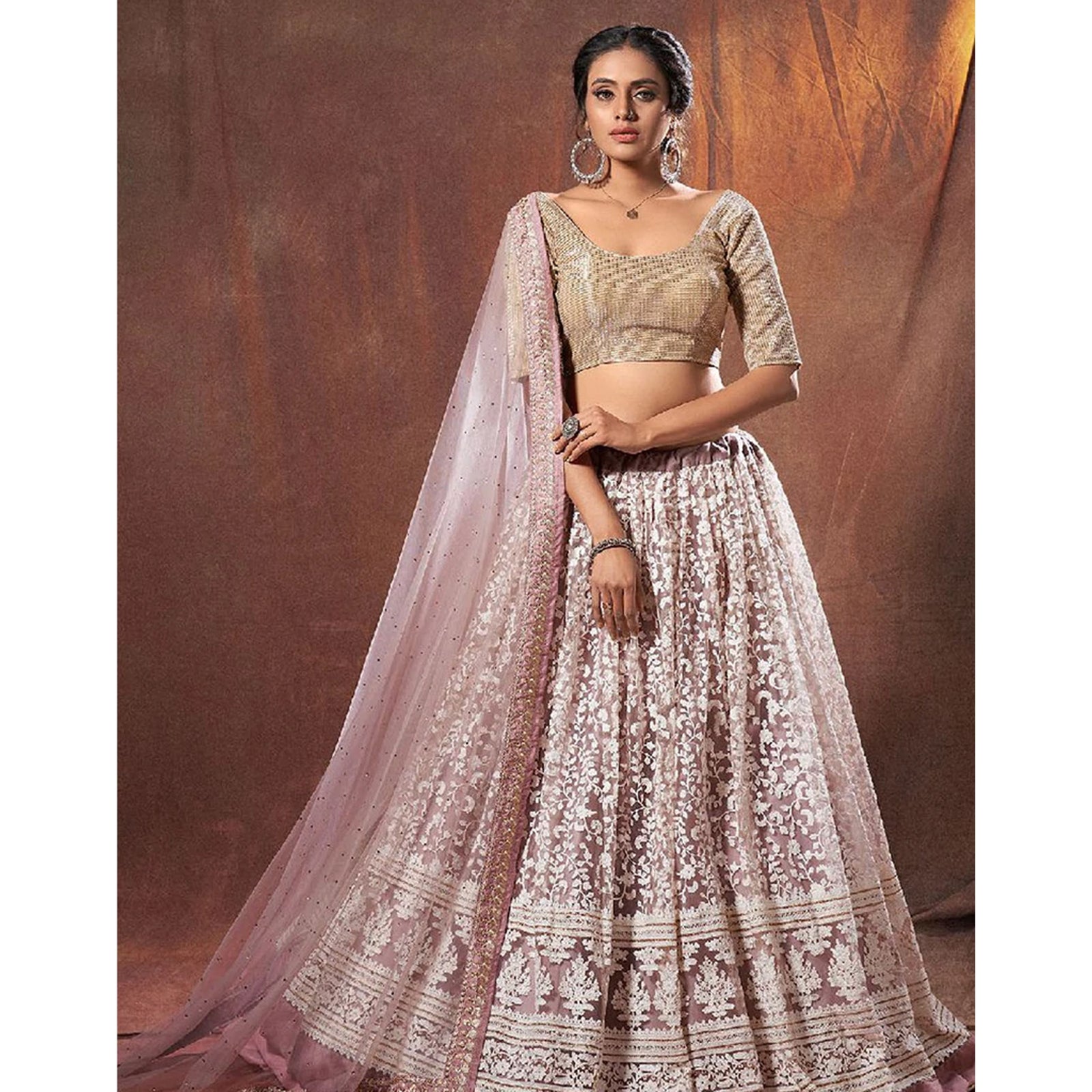Peach Color Soft Net Lehenga with Thread and Zari Work ClothsVilla
