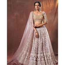 Load image into Gallery viewer, Peach Color Soft Net Lehenga with Thread and Zari Work ClothsVilla