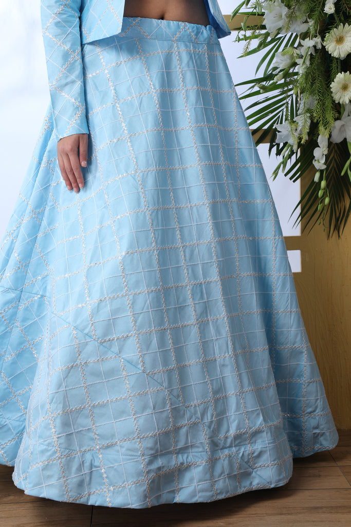 Sky Blue Embroidered Georgette Semi Stitched Lehenga ClothsVilla
