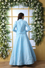 Load image into Gallery viewer, Sky Blue Embroidered Georgette Semi Stitched Lehenga ClothsVilla