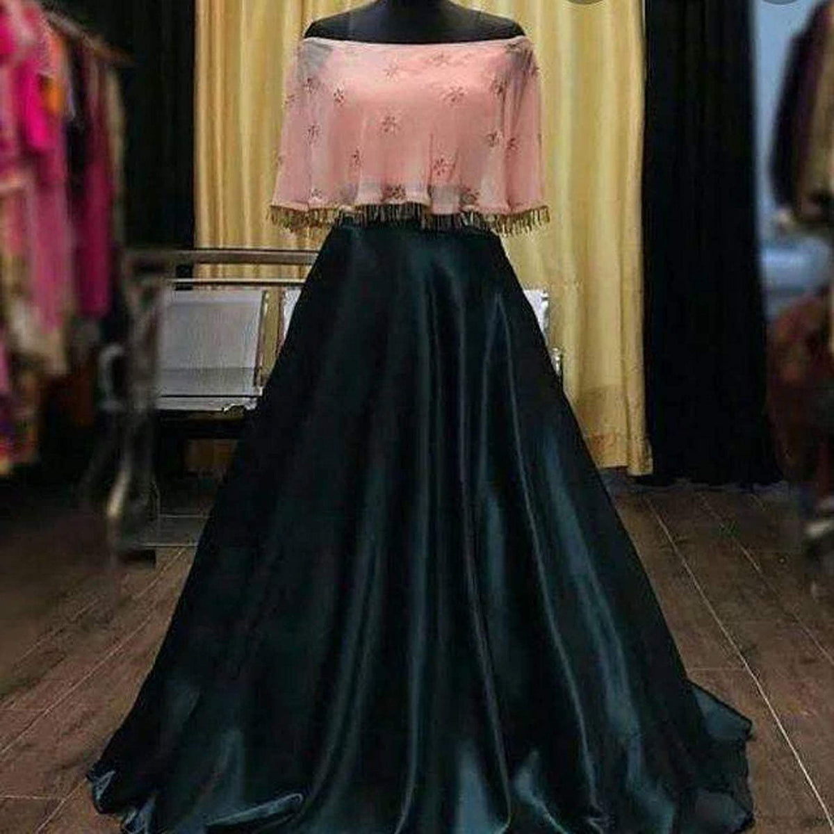 Peach Crop Top Lehenga in Silk and Satin ClothsVilla