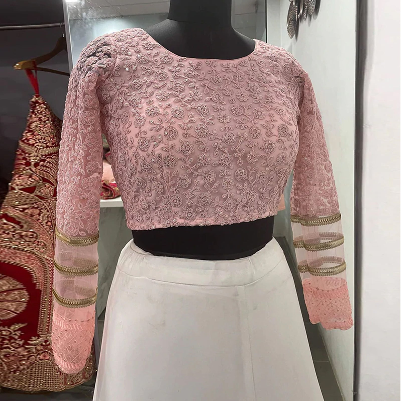 Peach Lehenga Choli in Net with Heavy Thread Embroidery Work ClothsVilla