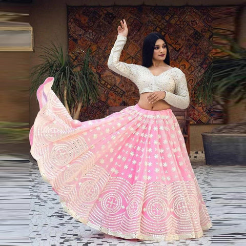 Pink Bridal Lehenga Choli in Georgette and Embroidery Mirror Work ClothsVilla Main image