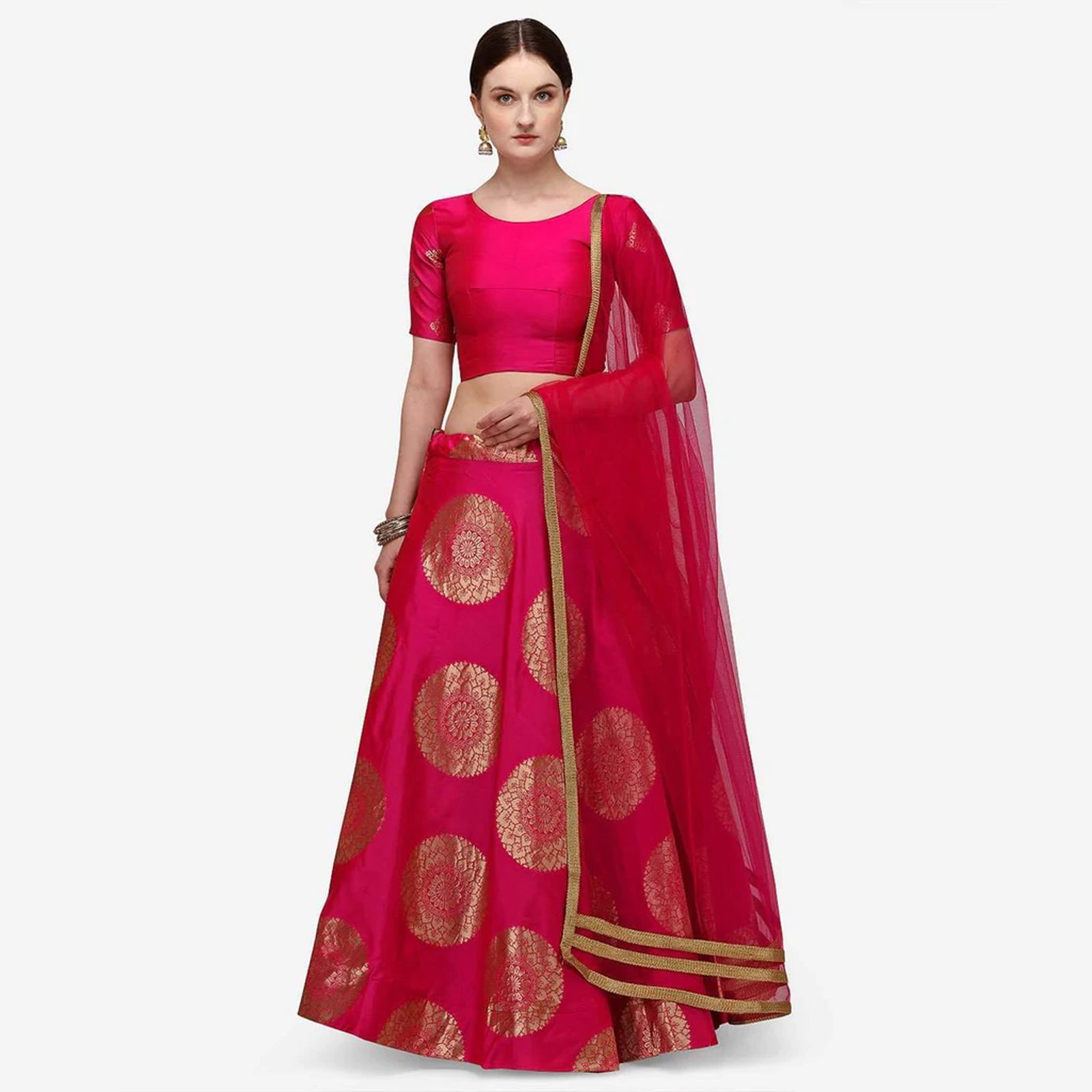 Pink Color Banarasi Silk Lehenga Choli with Net Dupatta ClothsVilla