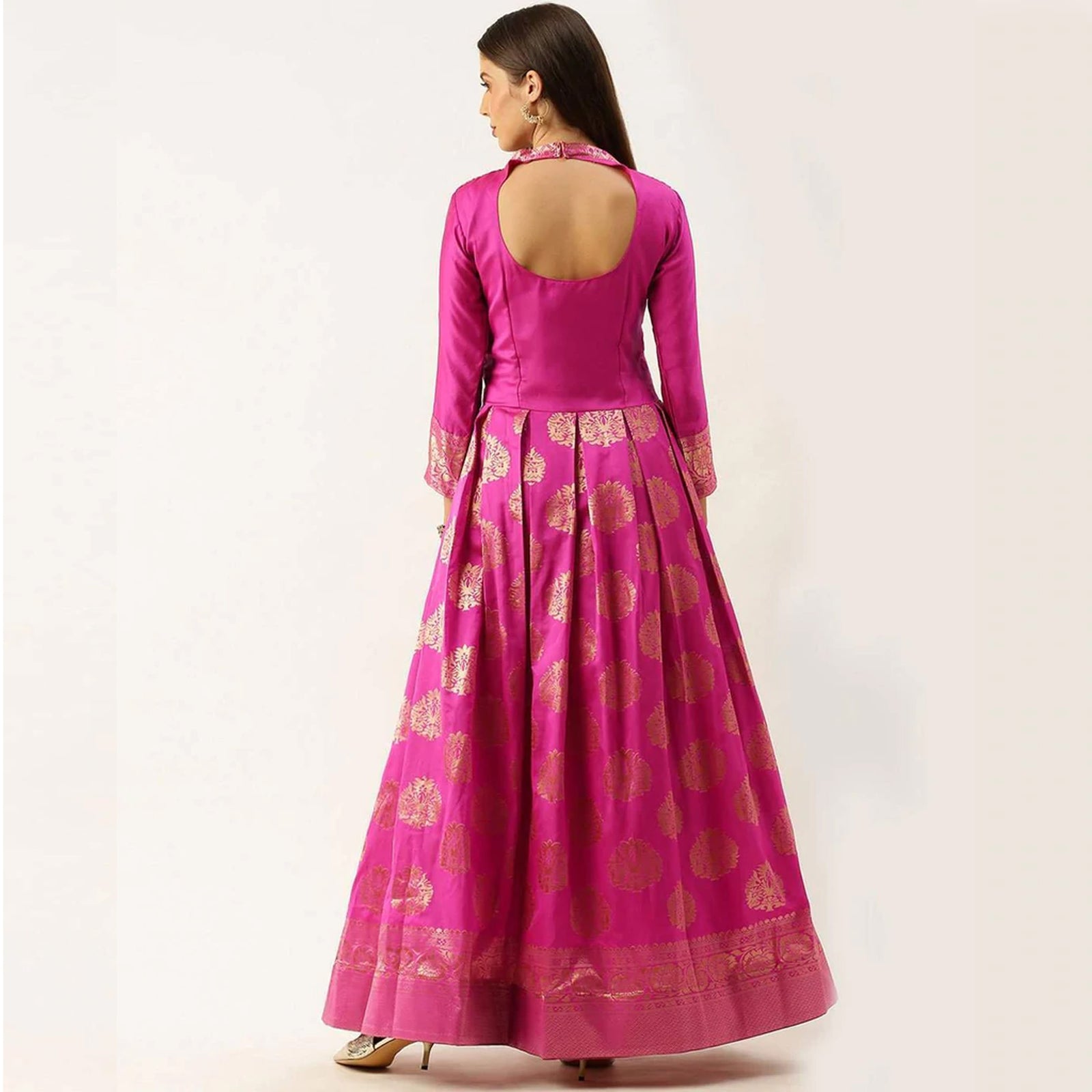 Pink Color Box Cut Soft Silk Gown ClothsVilla
