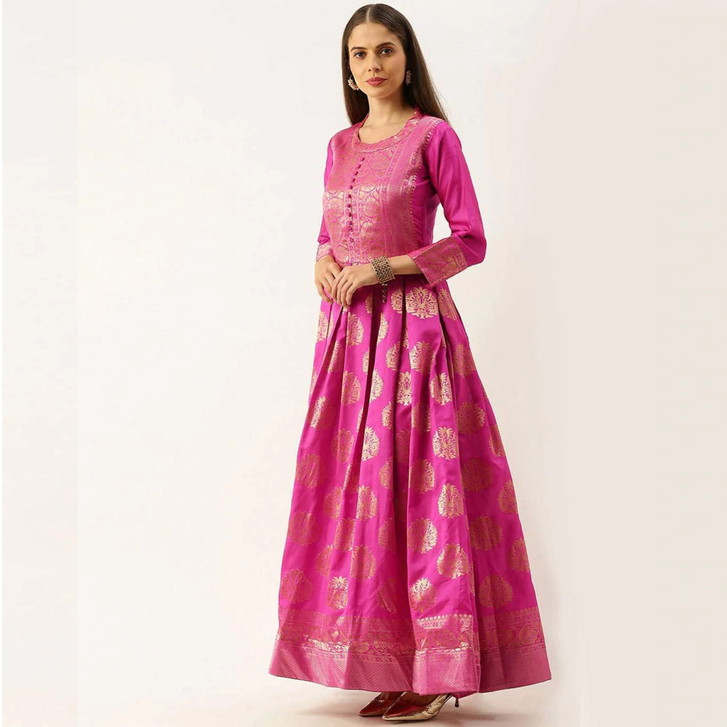 Pink Color Box Cut Soft Silk Gown - Clothsvilla.com