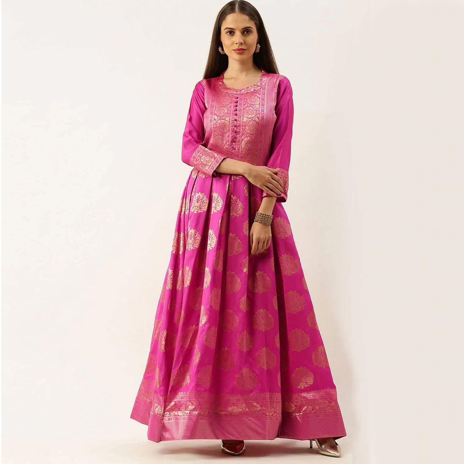 Pink Color Box Cut Soft Silk Gown ClothsVilla
