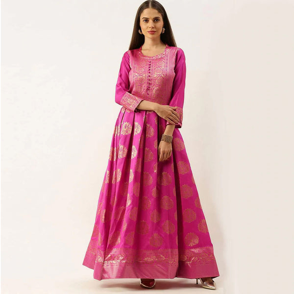 Pink Color Box Cut Soft Silk Gown ClothsVilla