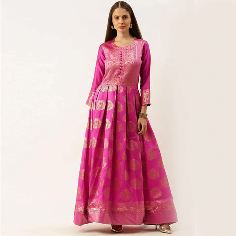 Pink Color Box Cut Soft Silk Gown ClothsVilla Main image