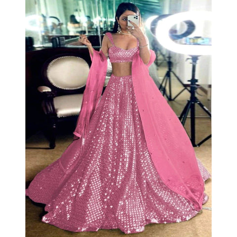 Pink Color Lehenga Choli with Heavy Embroidery Work ClothsVilla Main image