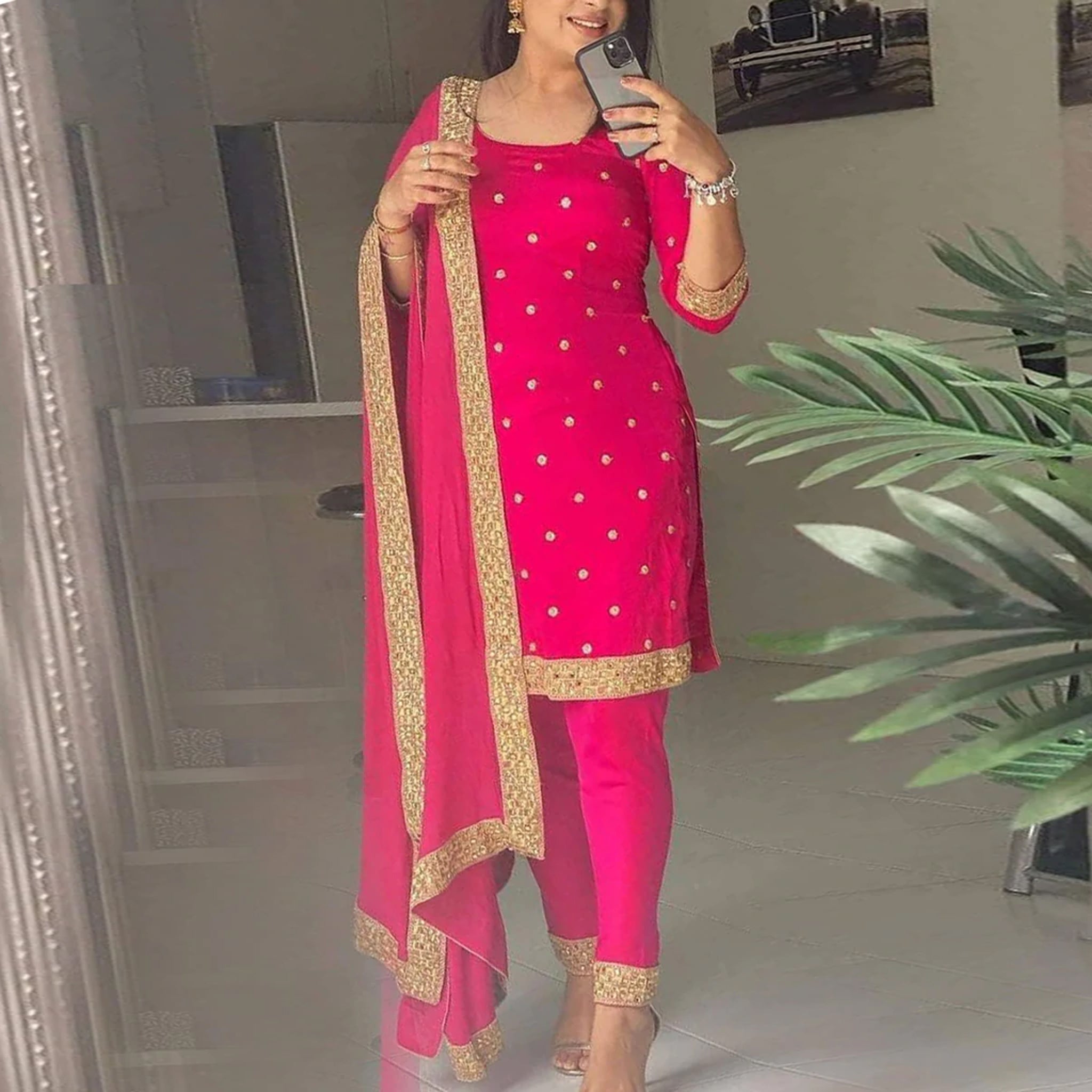 Pink color Salwar Suit with Embroidery Work and Dupatta ClothsVilla Main image
