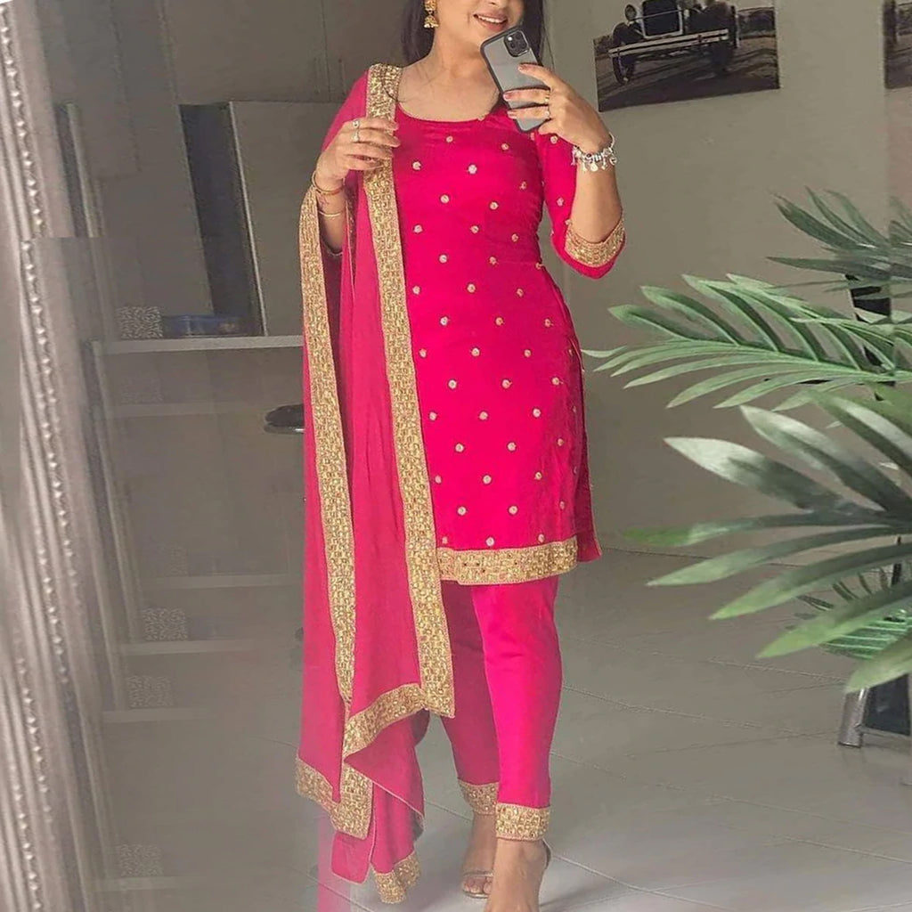 Pink color Salwar Suit with Embroidery Work and Dupatta ClothsVilla