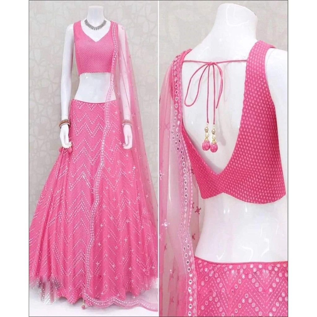 Pink Colored Faux Georgette Embroidered Work Lehenga Choli ClothsVilla