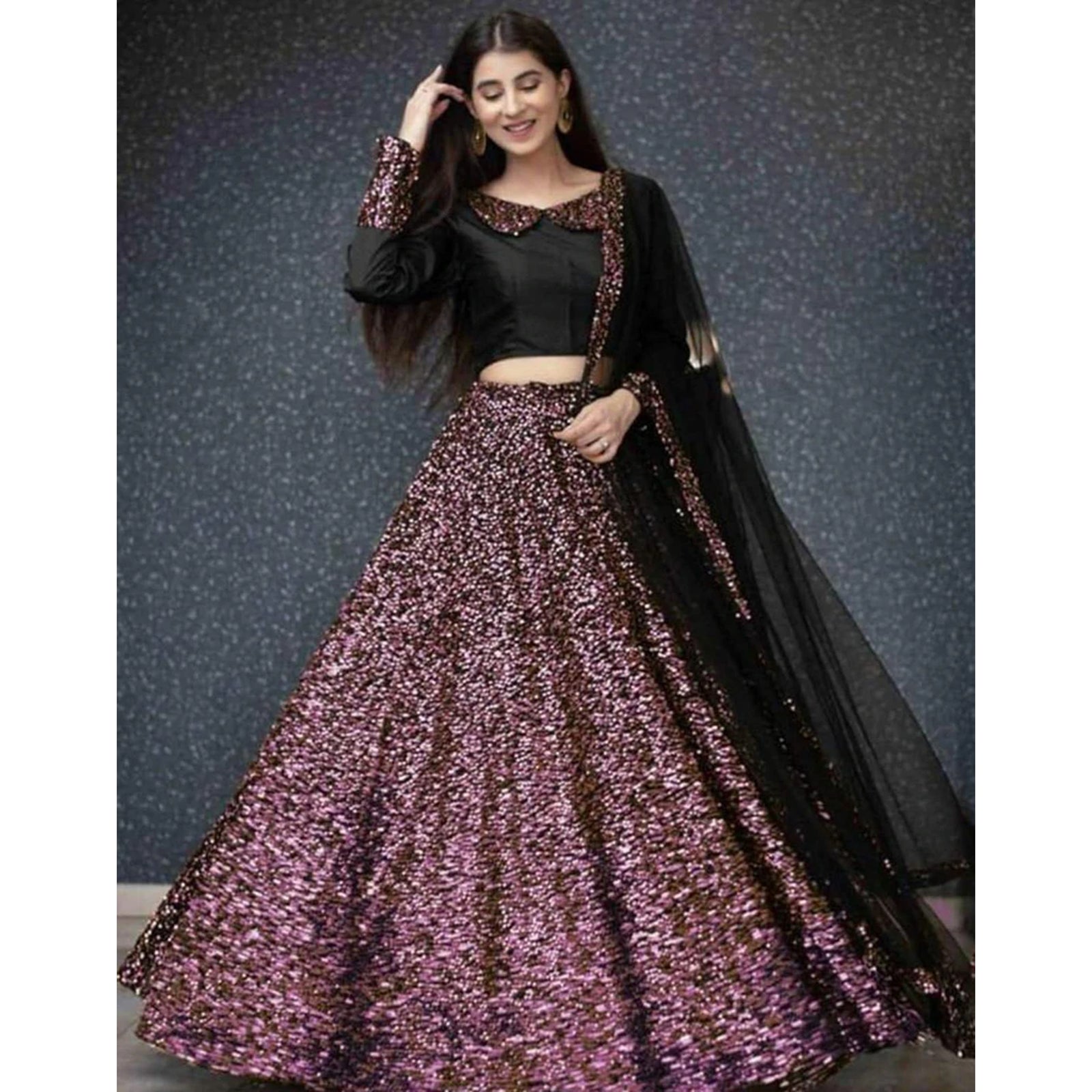 Pink Colored Full Sequence Lehenga Choli with Net Dupatta ClothsVilla