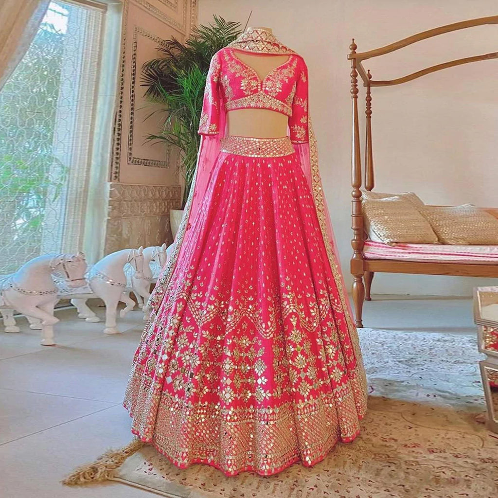 Pink Colored Lehenga Choli with Real and Foil Mirror Work ClothsVilla