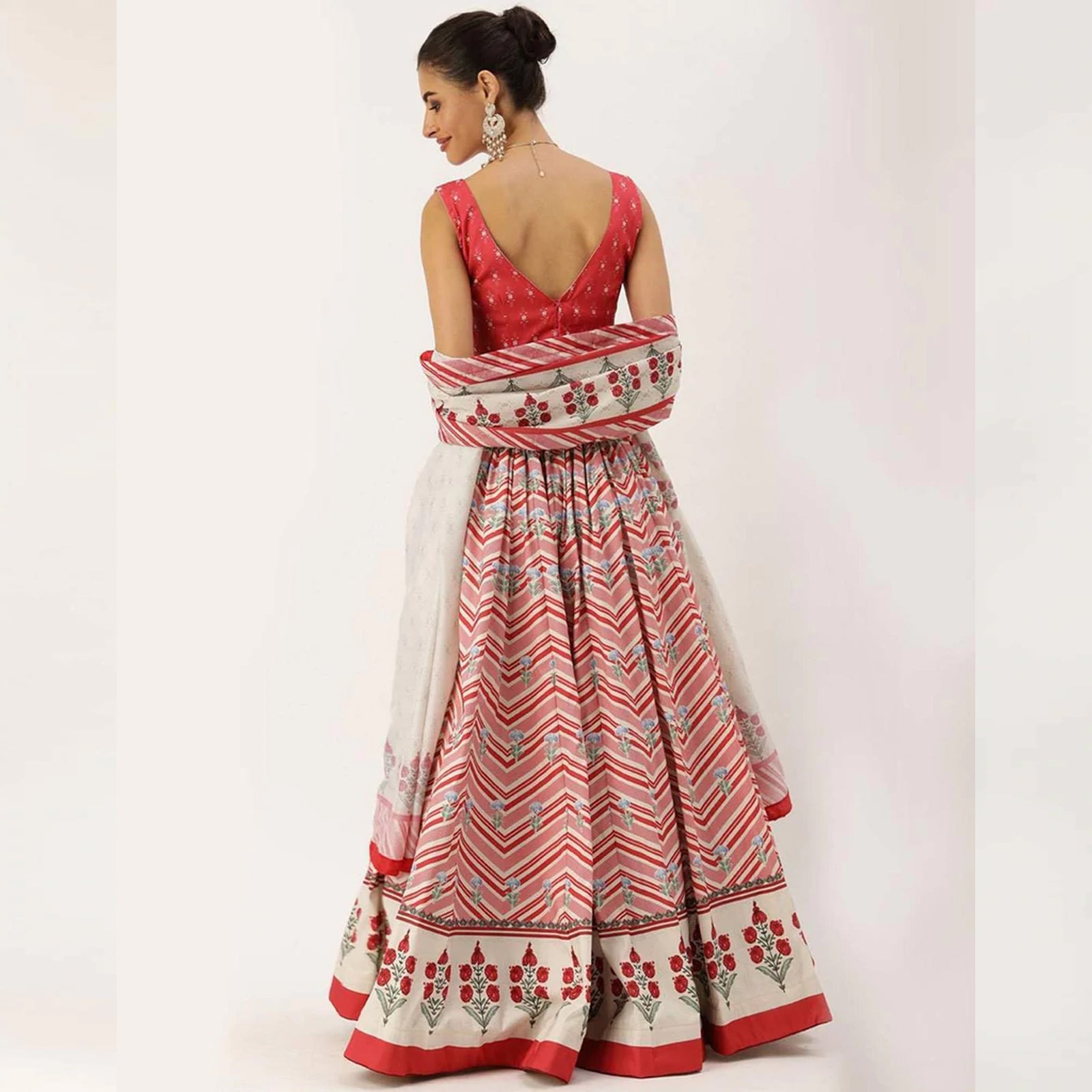 Pink Colored Lehenga Choli with Zig-Zag Lines Print Work ClothsVilla