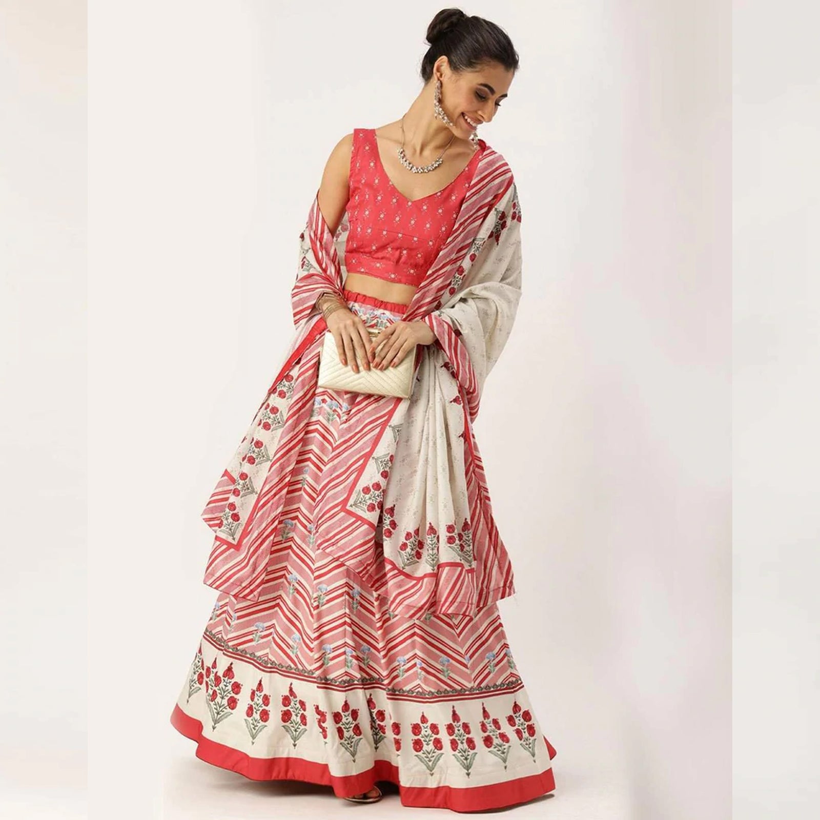 Pink Colored Lehenga Choli with Zig-Zag Lines Print Work ClothsVilla