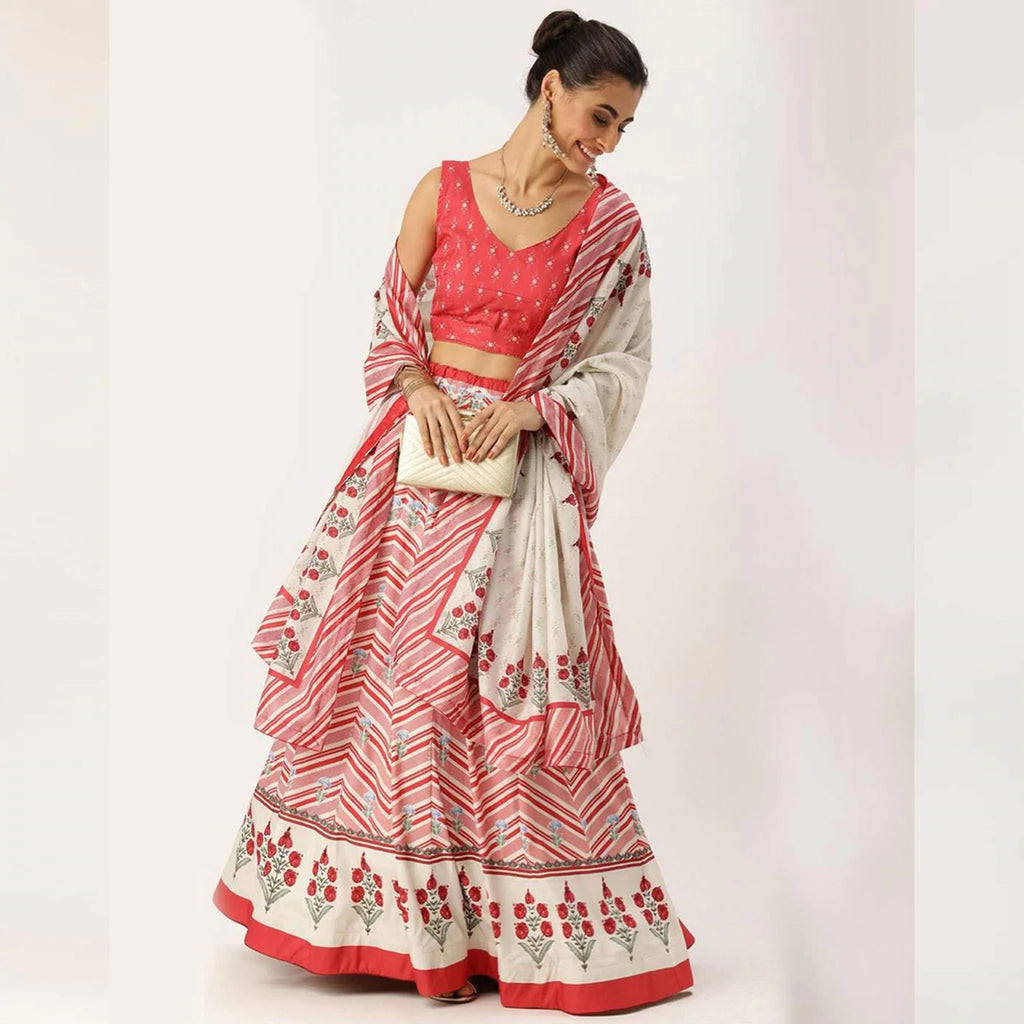 Pink Colored Lehenga Choli with Zig-Zag Lines Print Work ClothsVilla