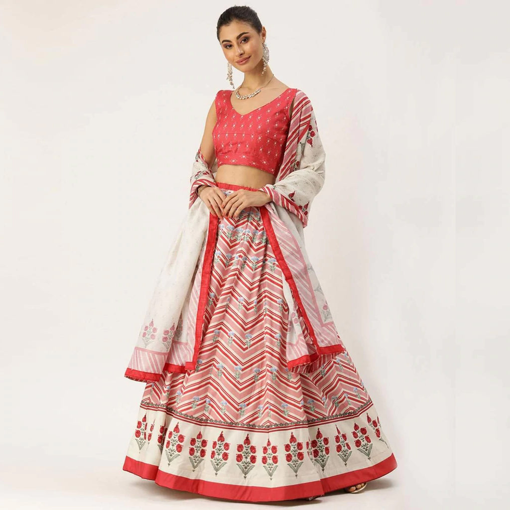 Pink Colored Lehenga Choli with Zig-Zag Lines Print Work ClothsVilla