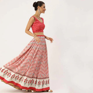 Pink Colored Lehenga Choli with Zig-Zag Lines Print Work ClothsVilla