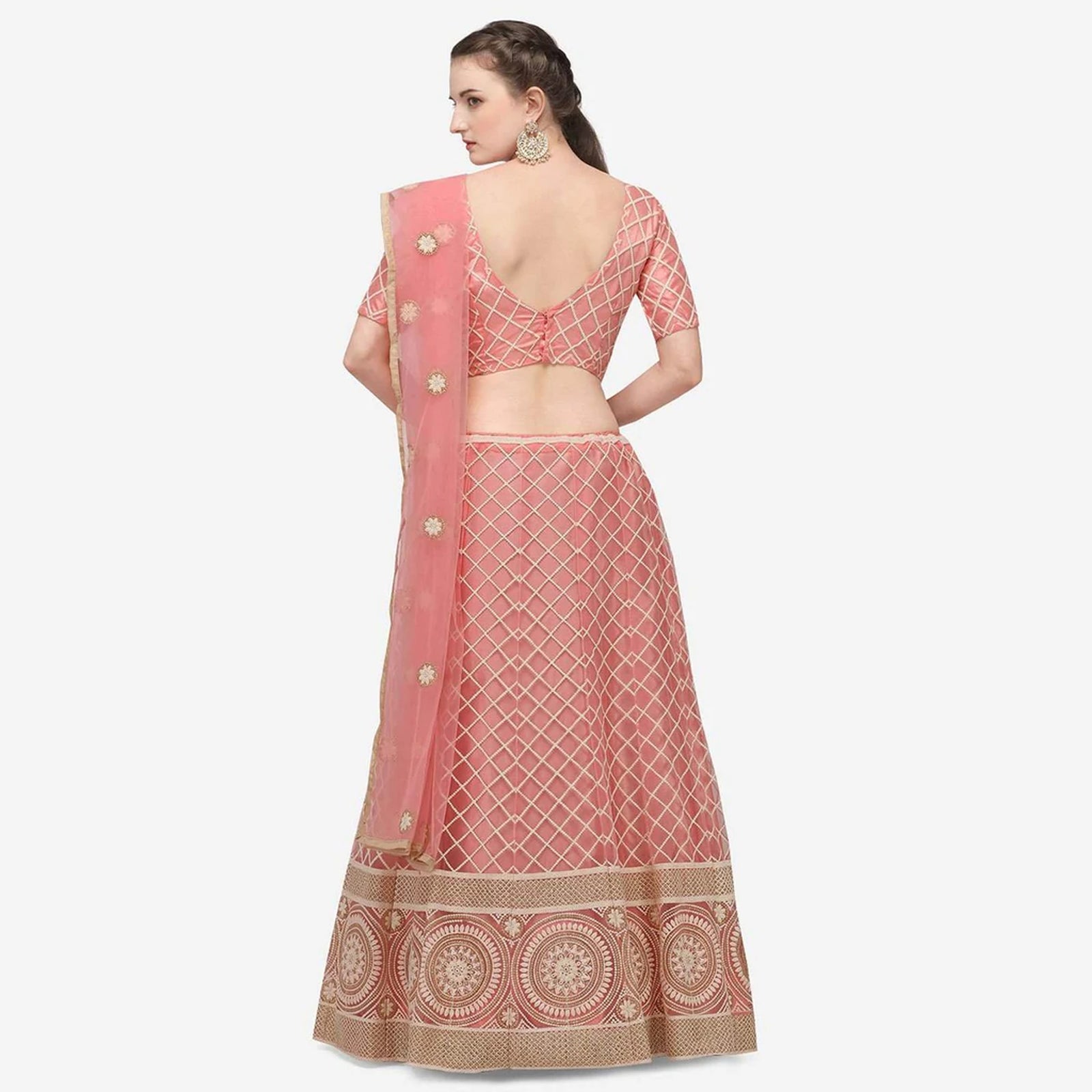 Pink Colored Lucknowi Work Lehenga Choli with Net Dupatta ClothsVilla