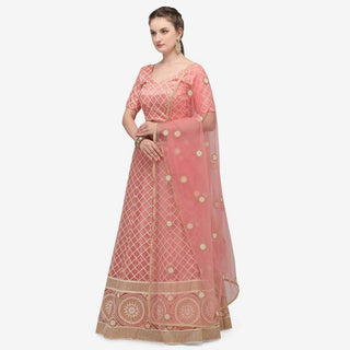 Pink Colored Lucknowi Work Lehenga Choli with Net Dupatta ClothsVilla