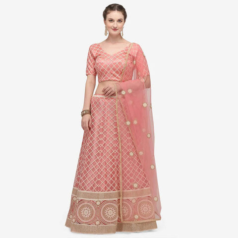 Pink Colored Lucknowi Work Lehenga Choli with Net Dupatta ClothsVilla Main image