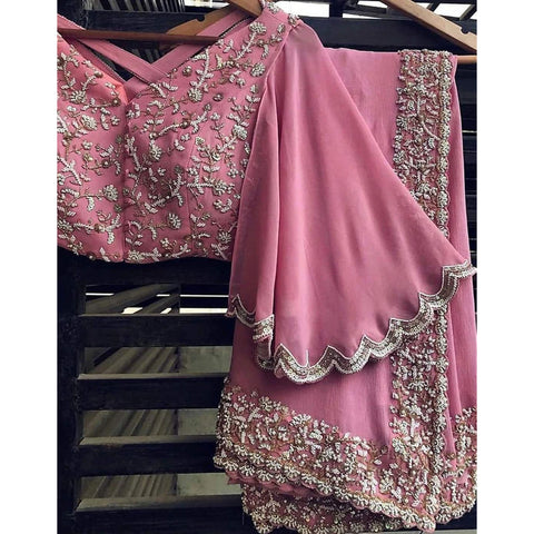 Pink Georgette Designer Saree with Resham Sequence and Pearl Work ClothsVilla Main image