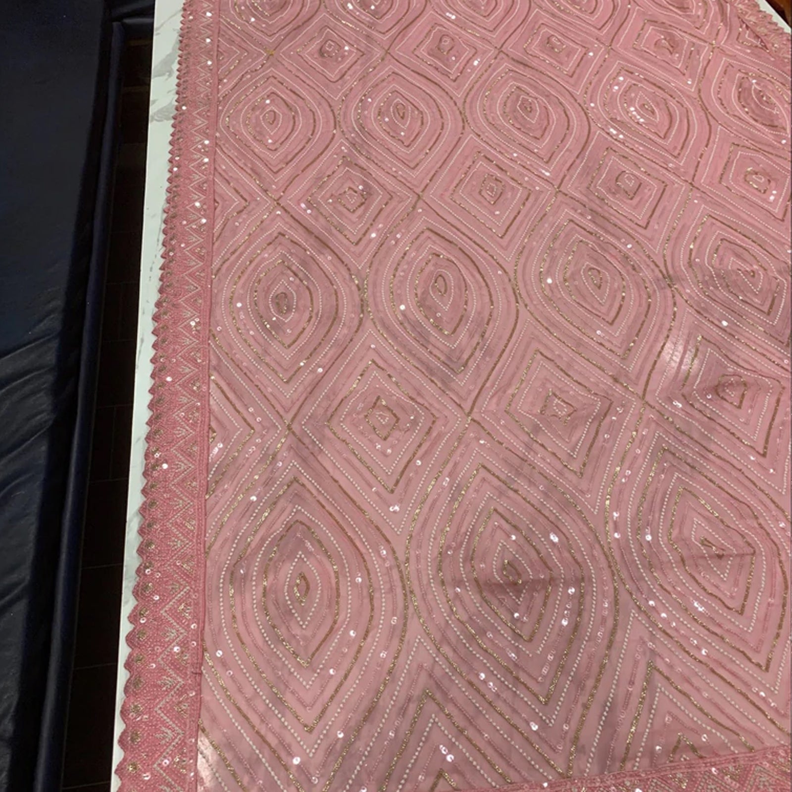 Pink Georgette Saree with Heavy Thread and Sequins Work ClothsVilla