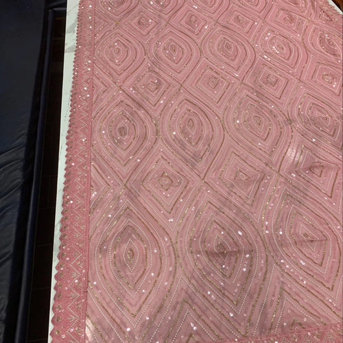 Pink Georgette Saree with Heavy Thread and Sequins Work ClothsVilla